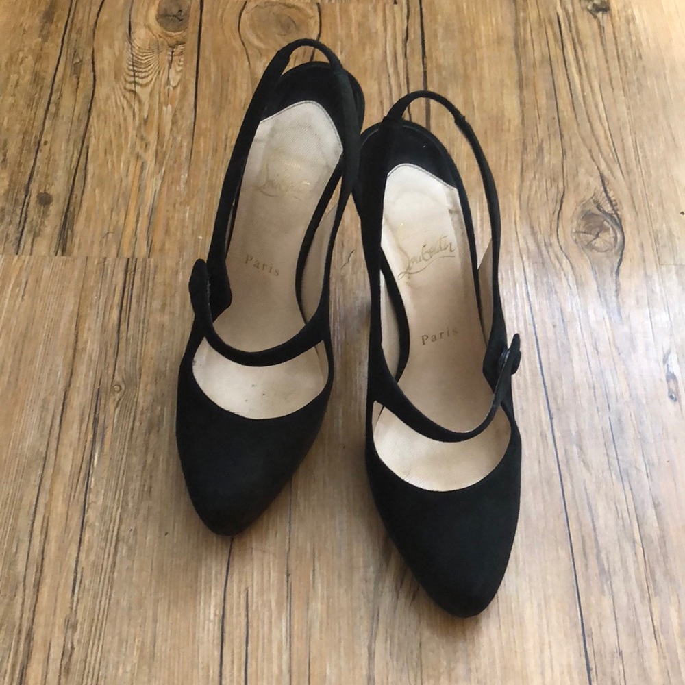 Christian Louboutin black suede Mary Jane pumps